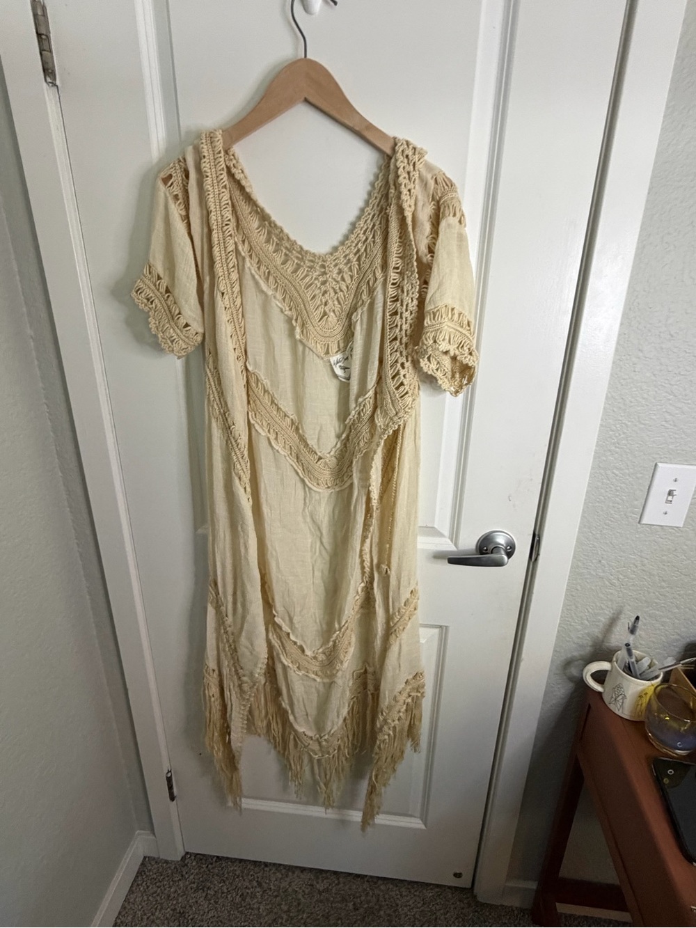 White Crow Cream Crochet Fringe Maxi Dress